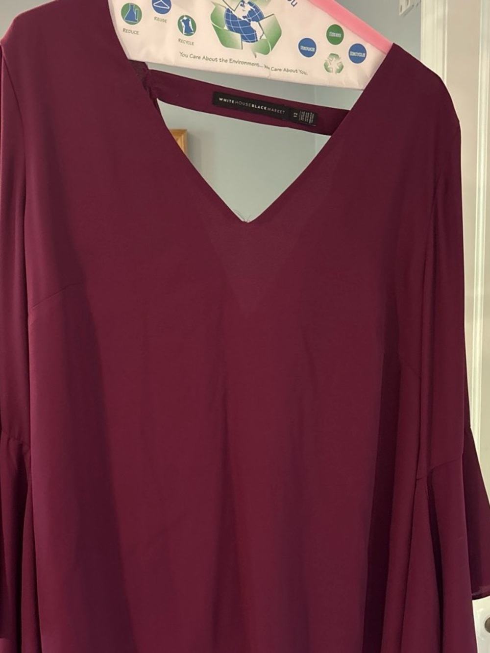 White House Black Market Burgundy V-Neck Bell Sleeve Blouse